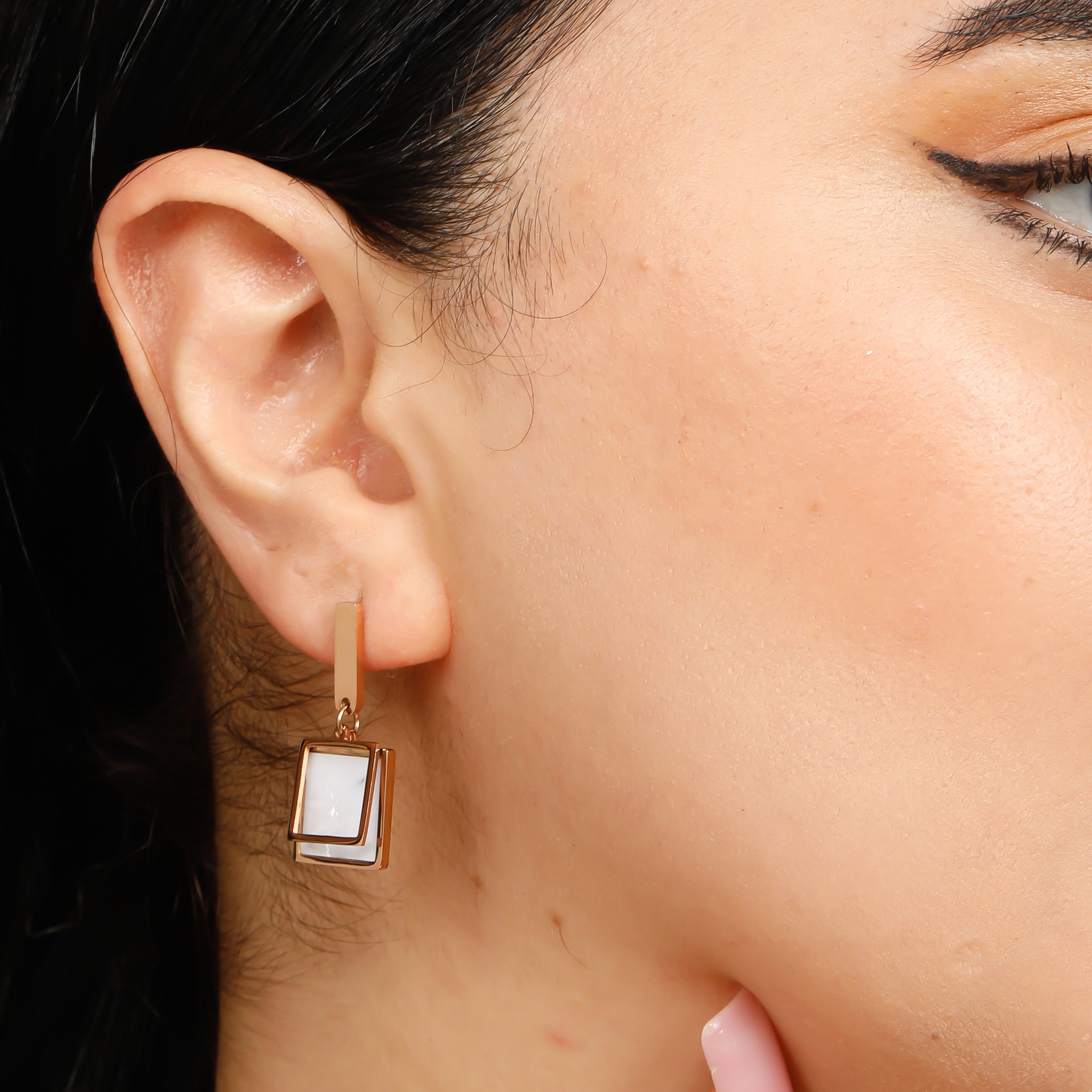 Square Shaped Rose Gold Earrings