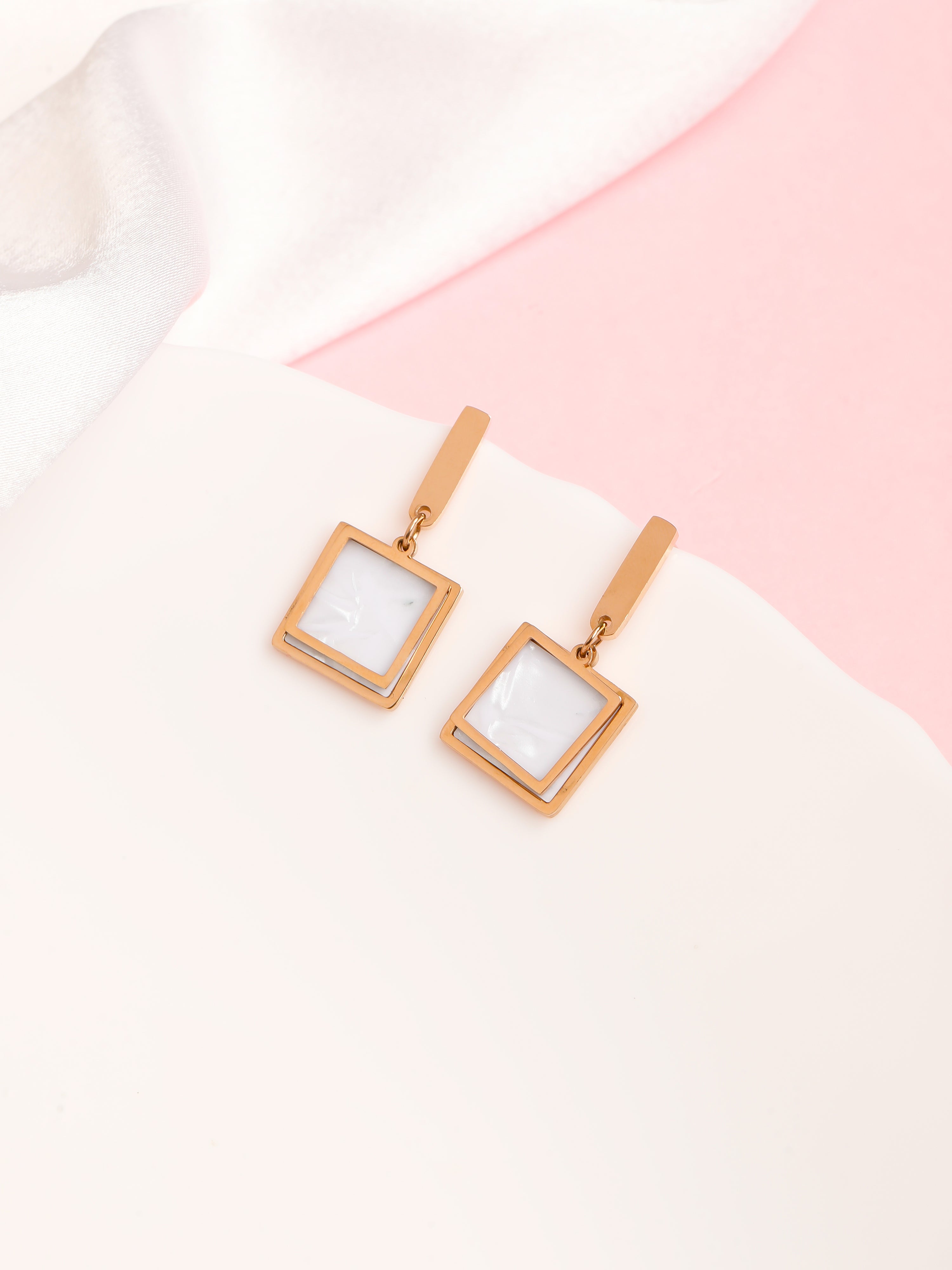 Square Shaped Rose Gold Earrings
