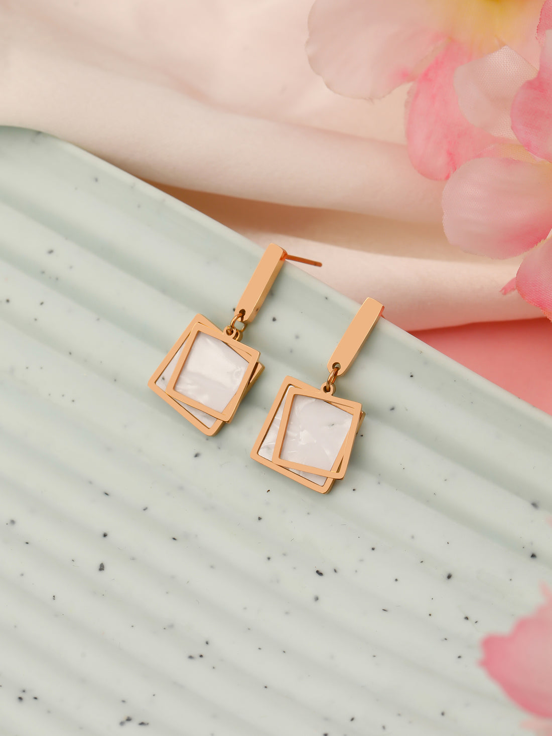 Square Shaped Rose Gold Earrings