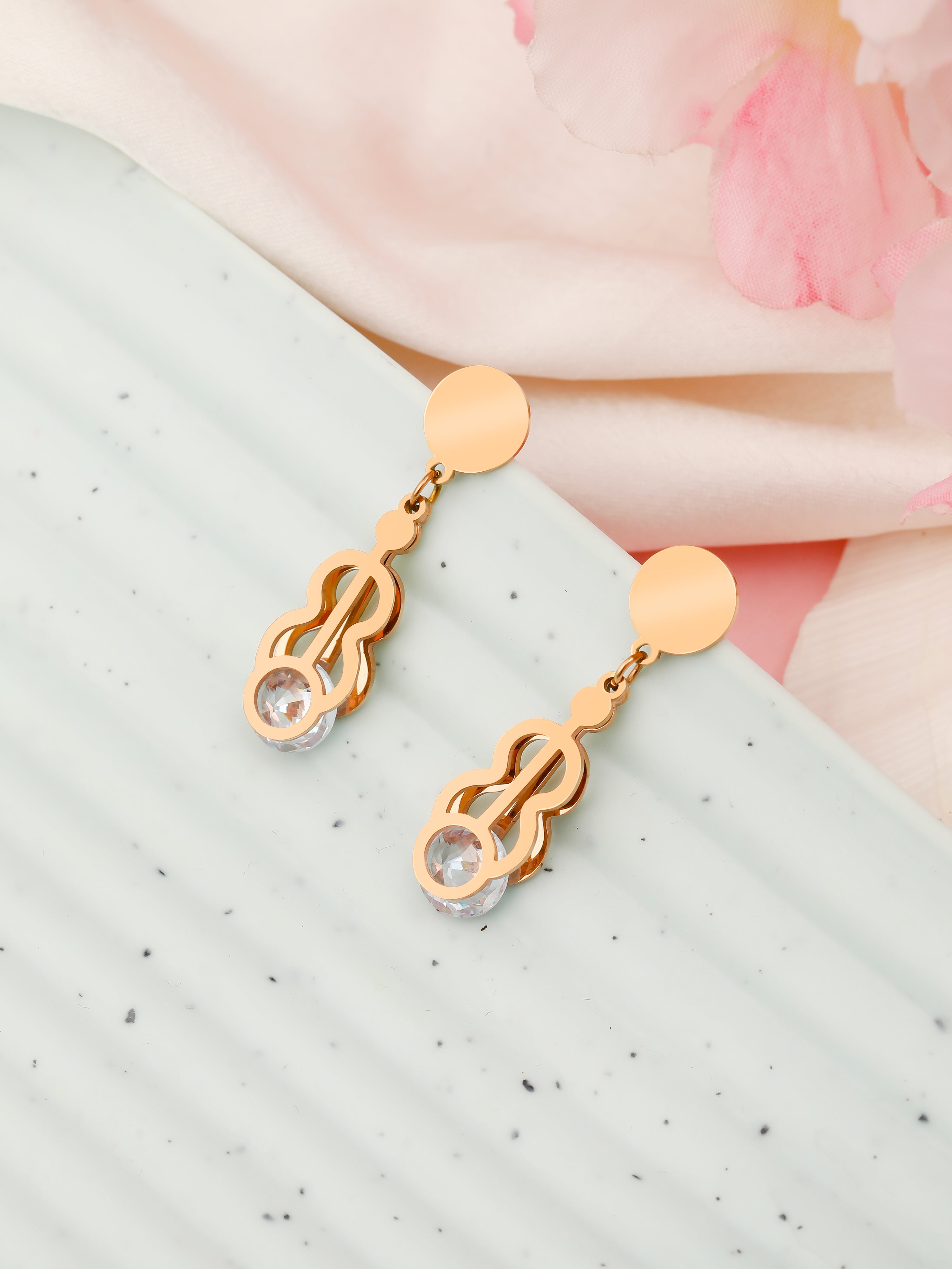 Curly Stoned Rose Gold Earrings