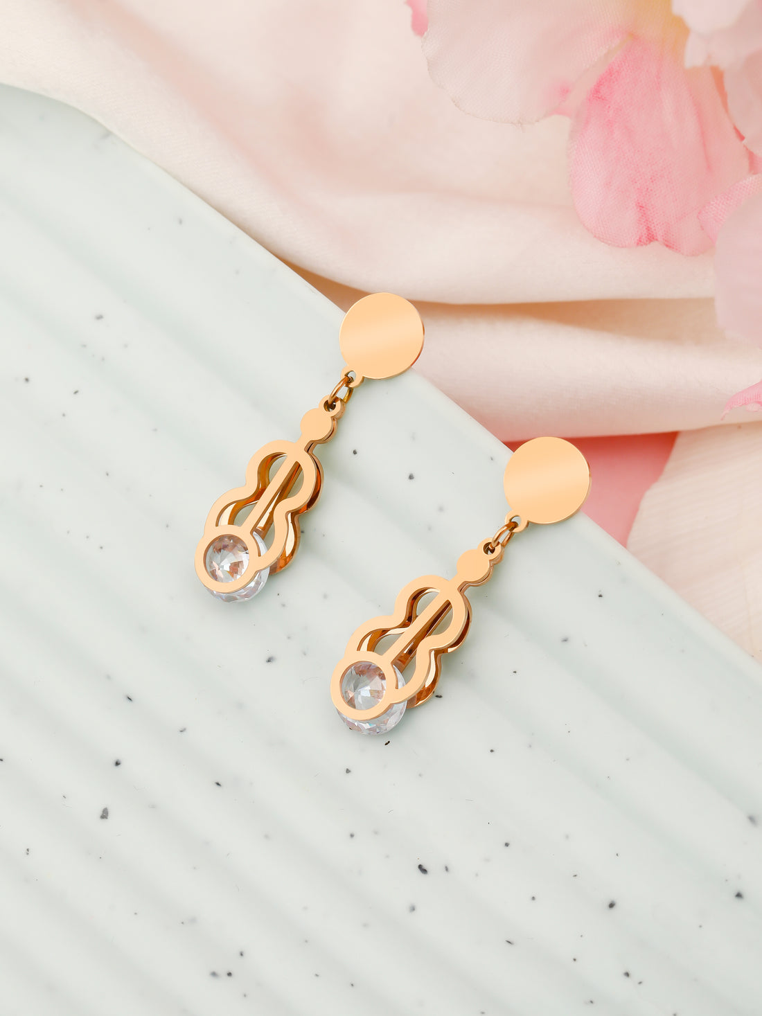 Curly Stoned Rose Gold Earrings