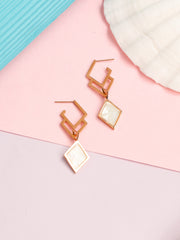 Enamel Diamond Shaped Rose Gold Earrings