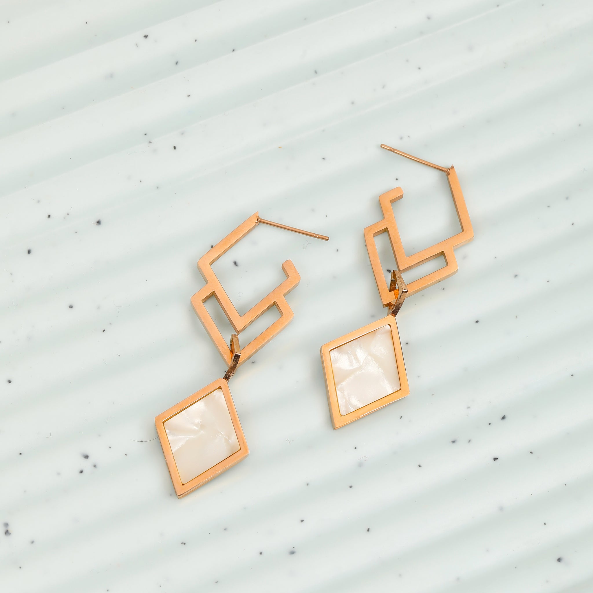 Enamel Diamond Shaped Rose Gold Earrings