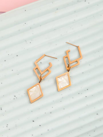 Enamel Diamond Shaped Rose Gold Earrings