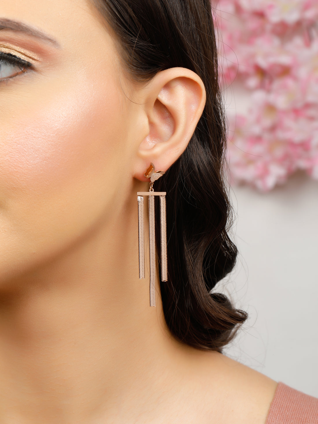 Snaky Tale Butterfly Rose Gold Earrings