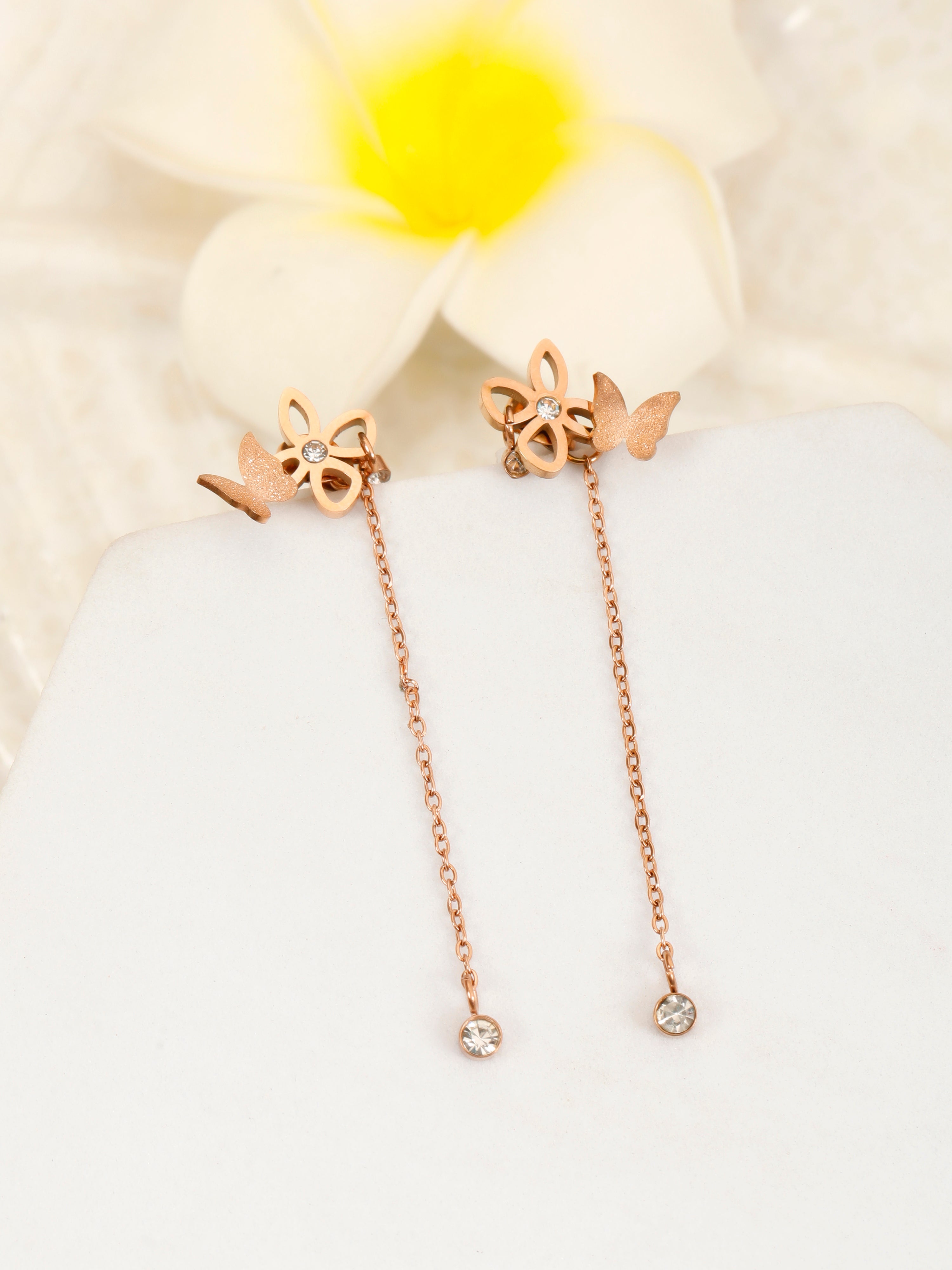 Exotic Long Tale Rose Gold Earrings