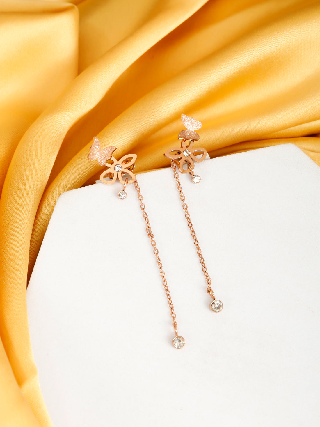 Exotic Long Tale Rose Gold Earrings