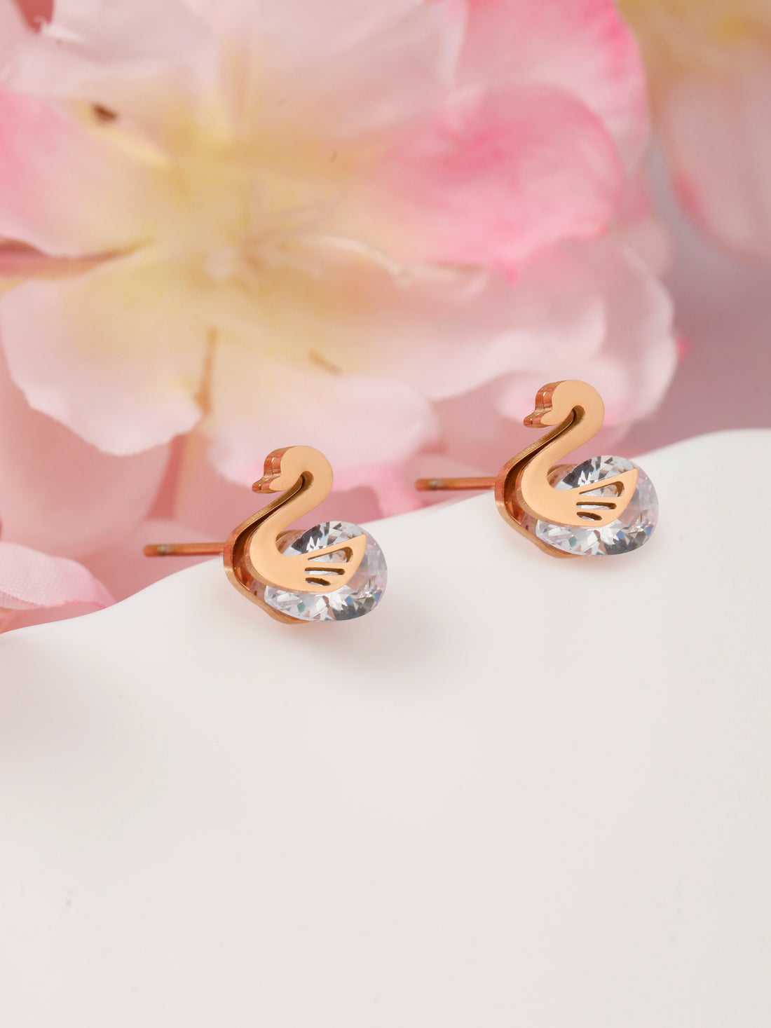 Swan Love Stud Rose Gold Earrings