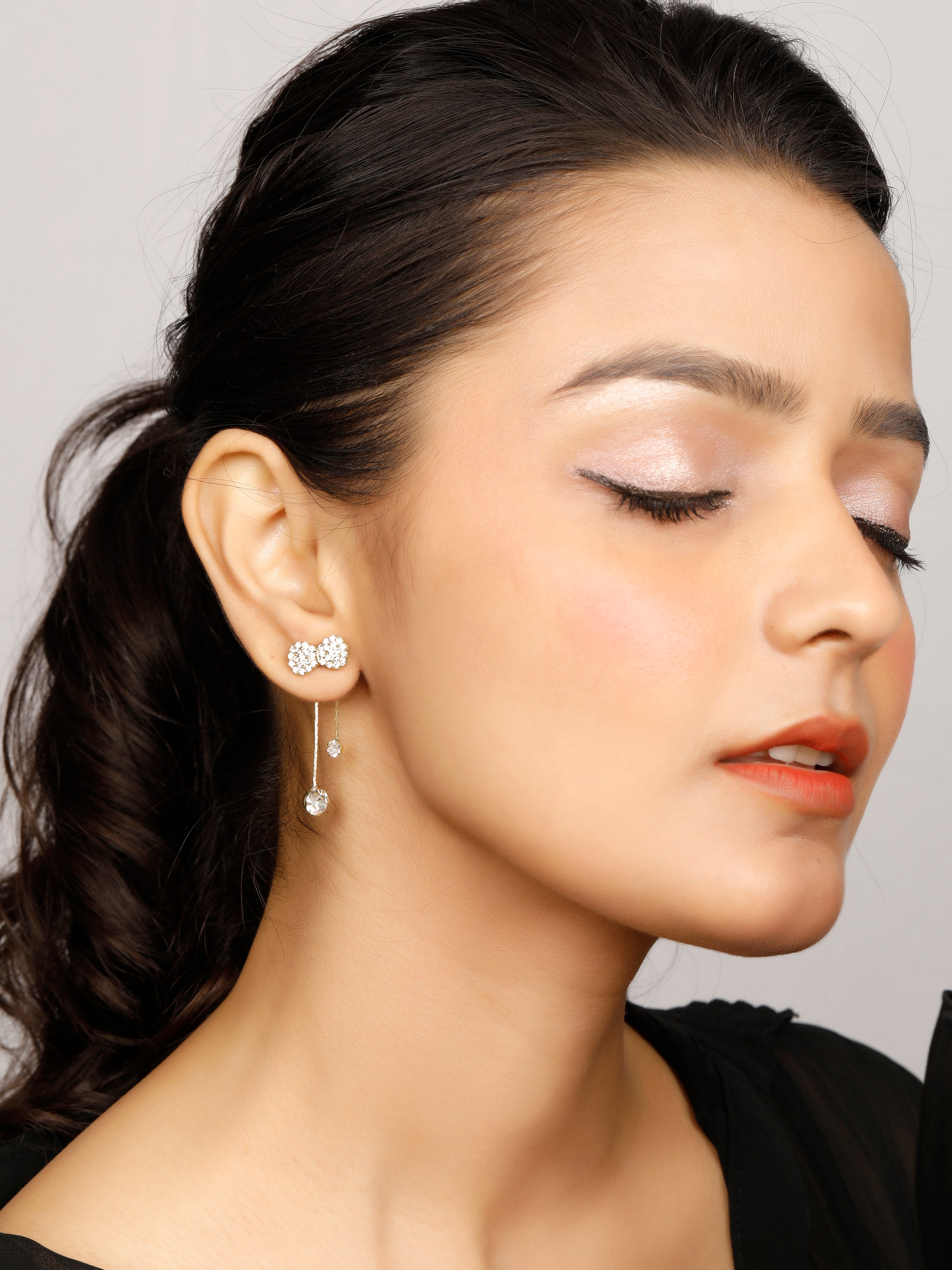 Crystal-Encrusted Double Bow Earrings