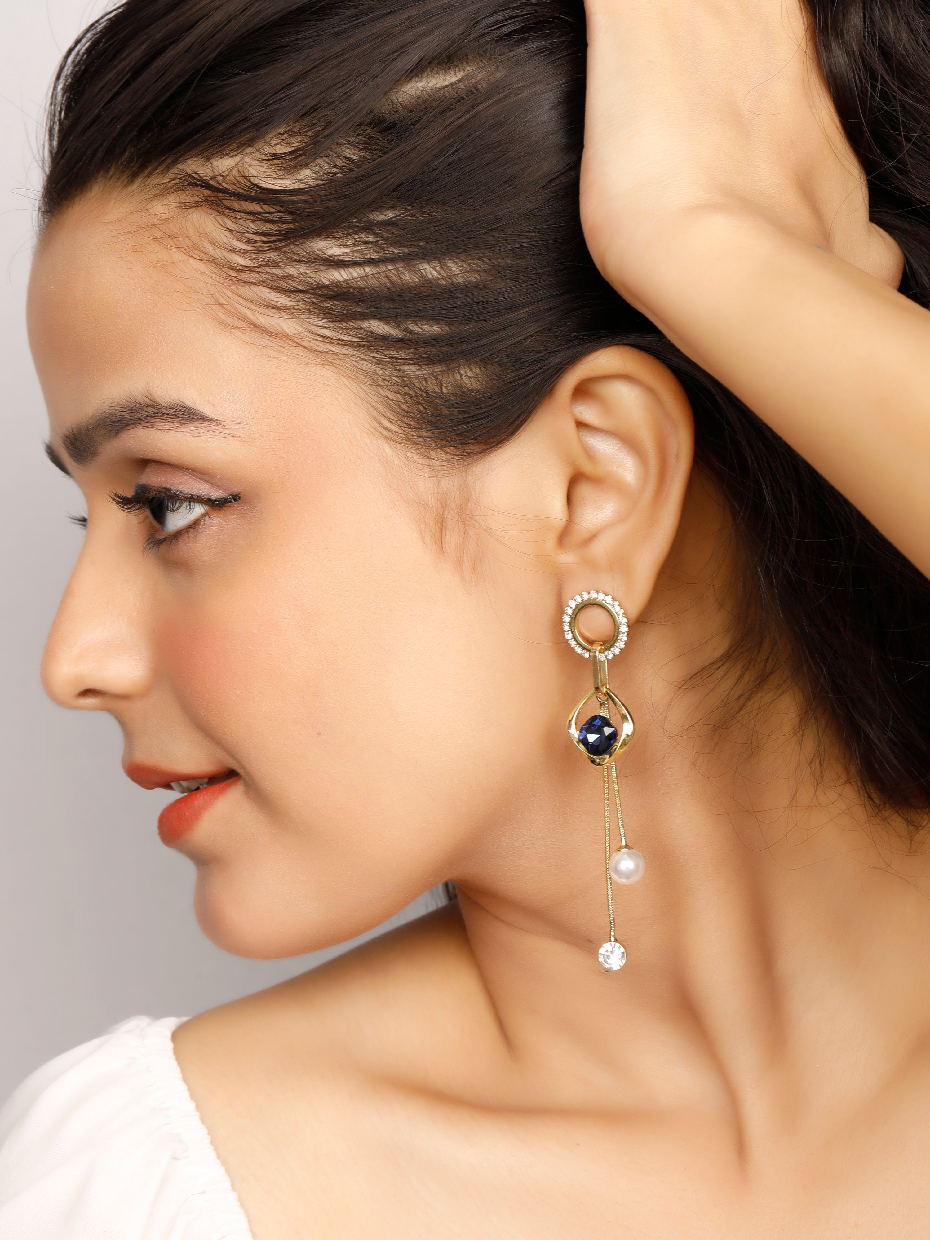 Hanging Blue Pearl Earrings