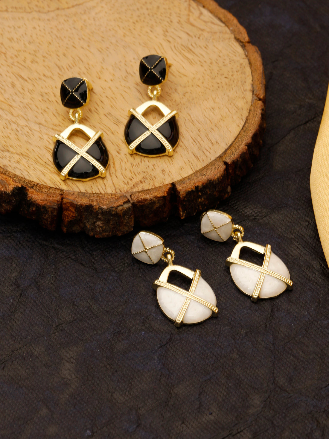 Claudia White Enamel Gold Earrings