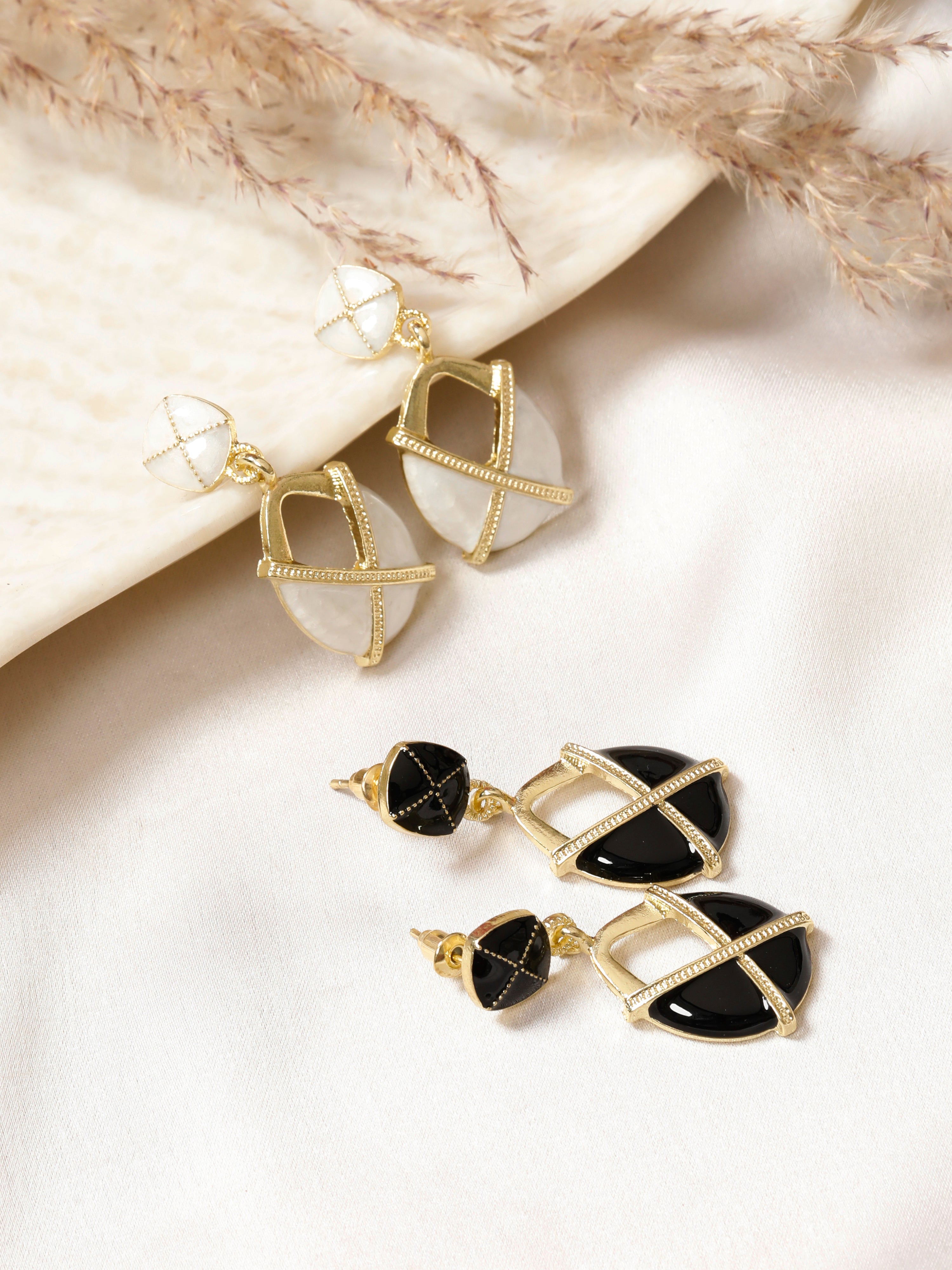 Claudia Black Enamel Gold Earrings