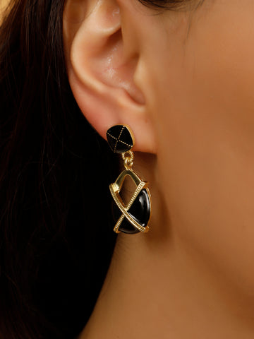 Claudia Black Enamel Gold Earrings