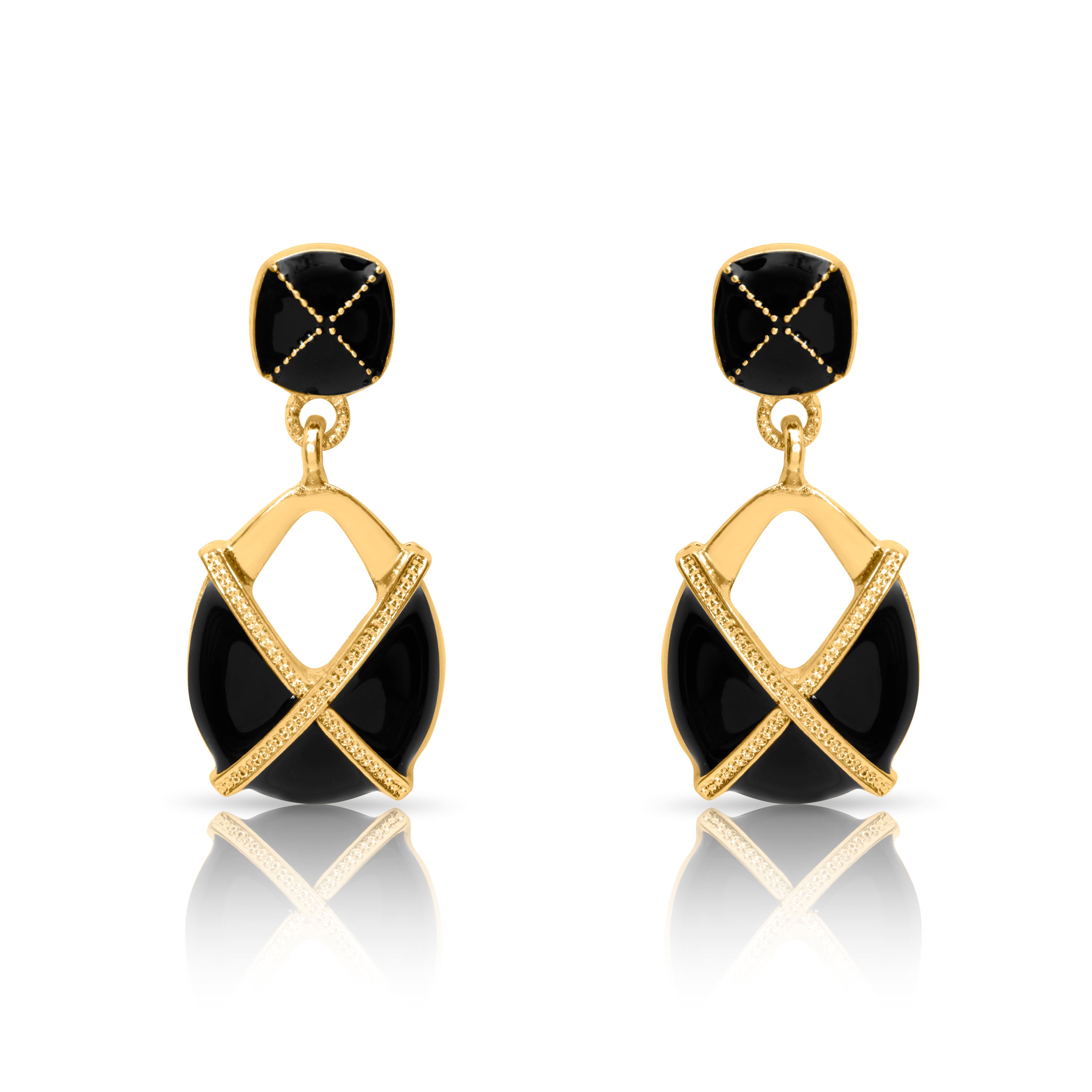 Claudia Black Enamel Gold Earrings