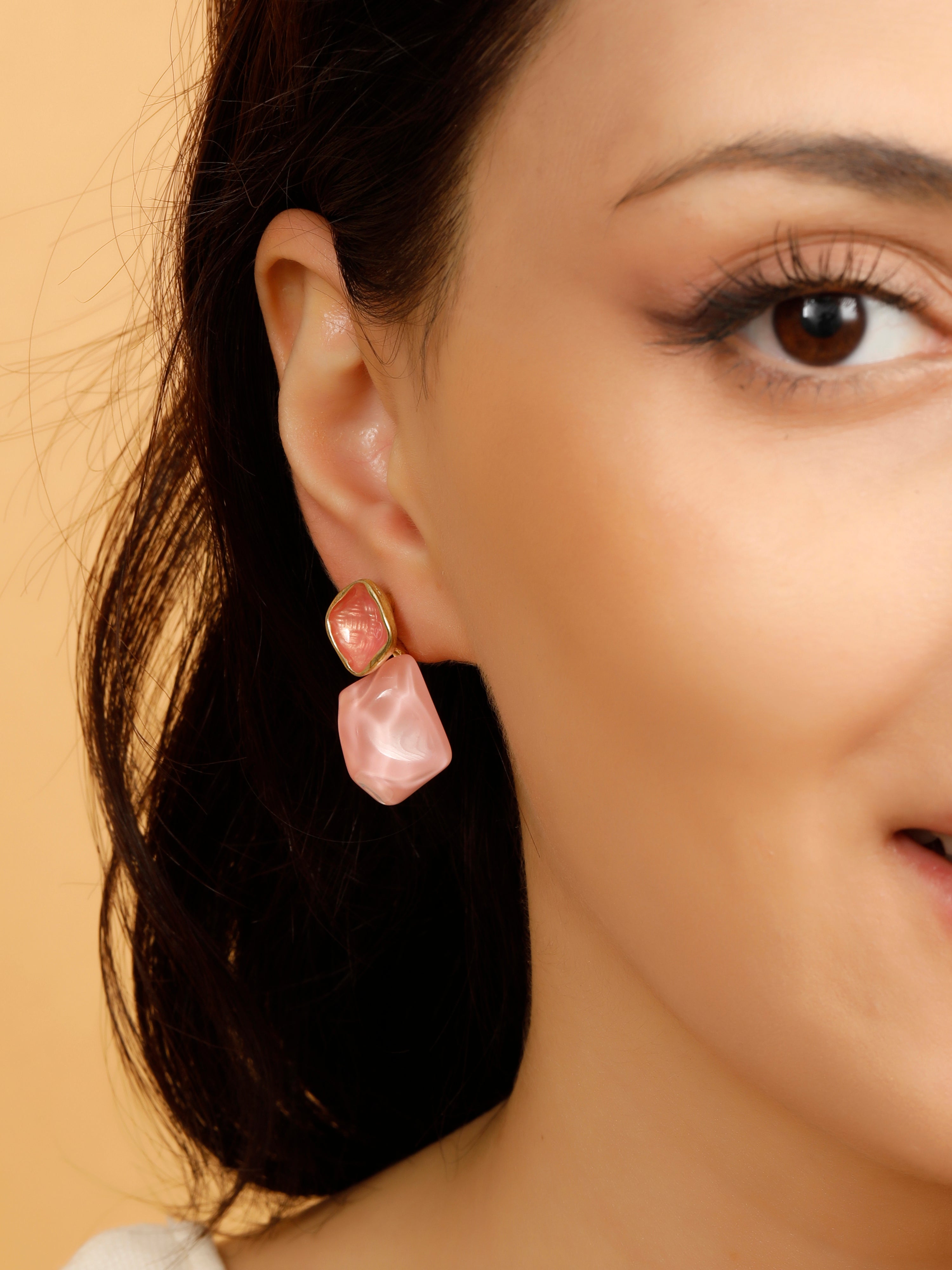 Cubical Shape Pink Earrings