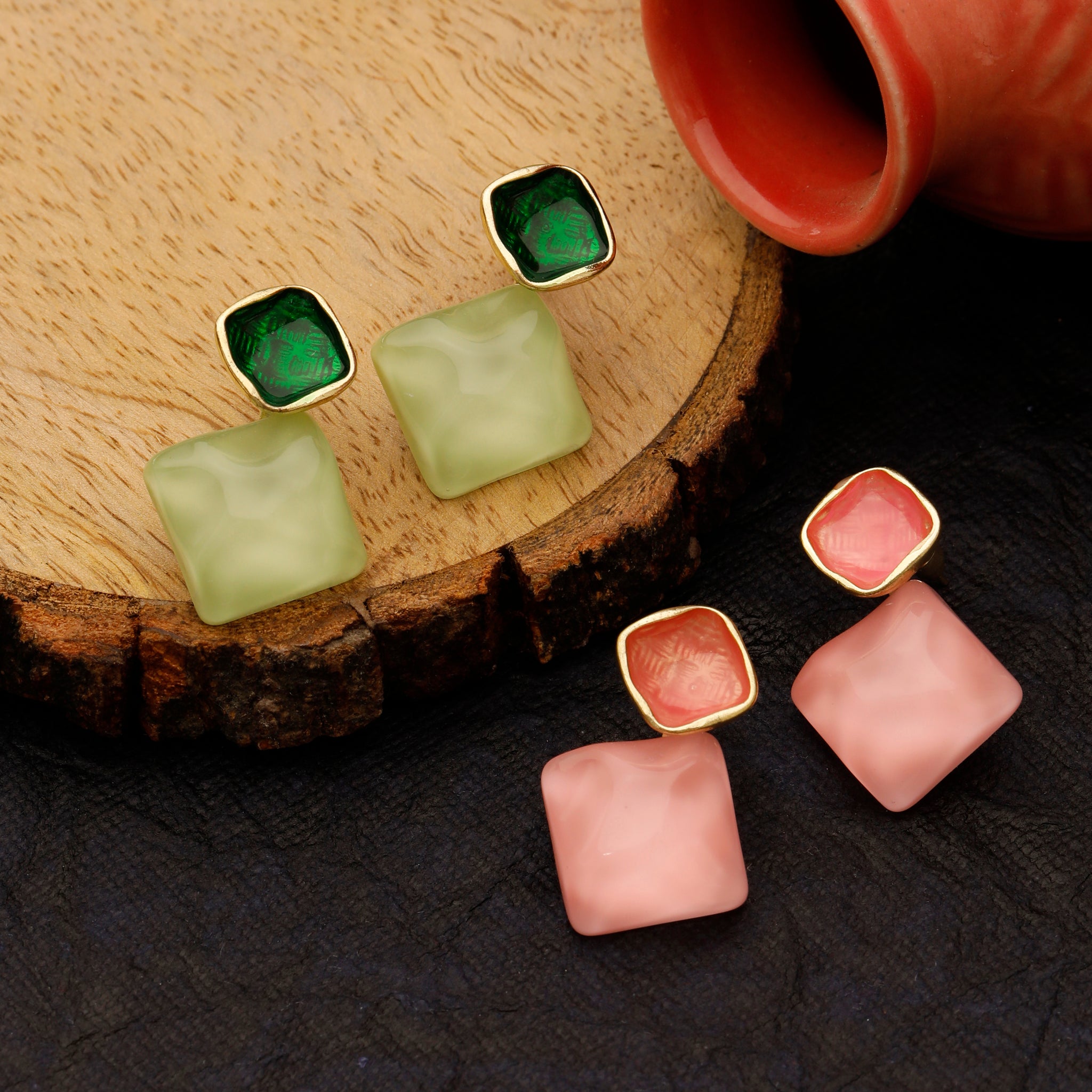 Cubical Shape Green Earrings