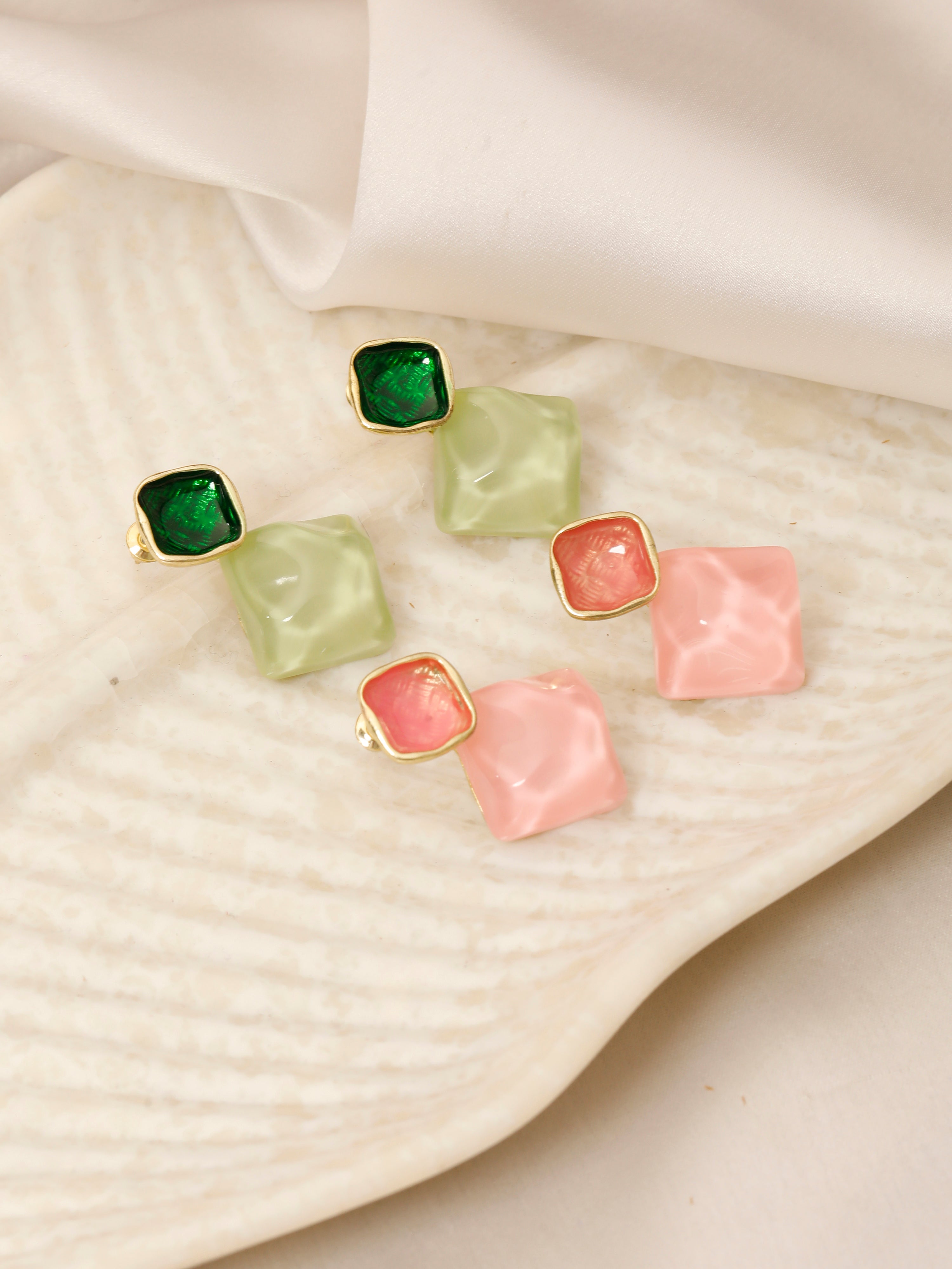 Cubical Shape Green Earrings