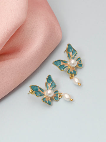 Pearl Drop Butterfly Earrings