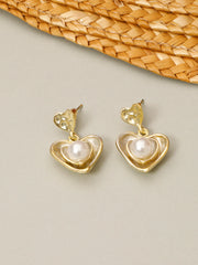 Mother of Pearl Heart Gold Earrings