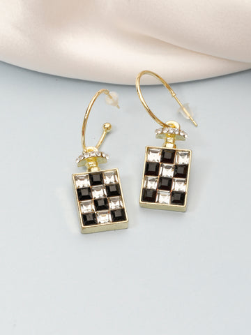 Diamond Check Black Earrings