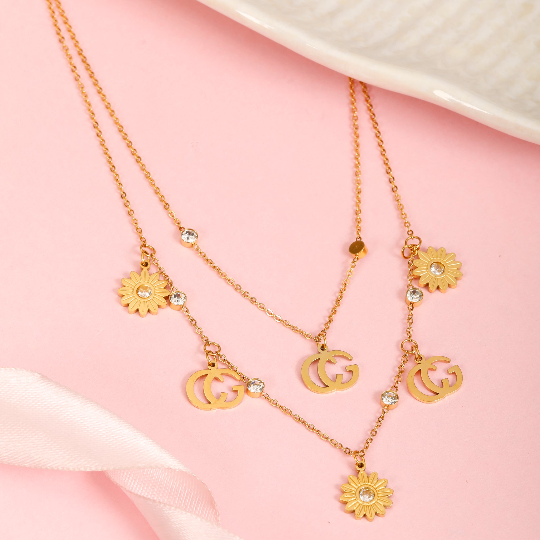 Multi Layered Sparkles Gold Necklace