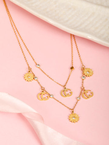 Multi Layered Sparkles Gold Necklace